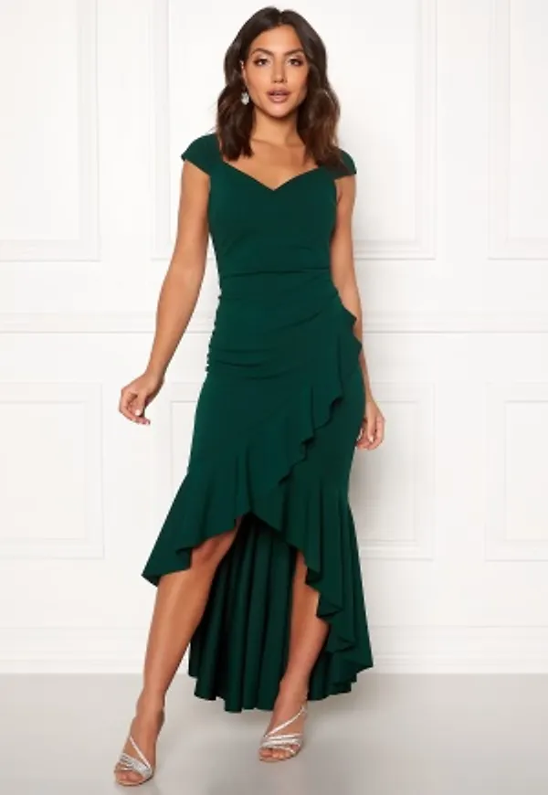 Goddiva Wrap Front Frill Dress Green M (UK12)