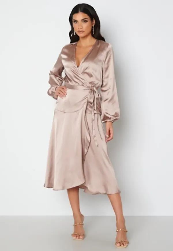 Bubbleroom Occasion Priya Satin Wrap Midi Dress Mole 42