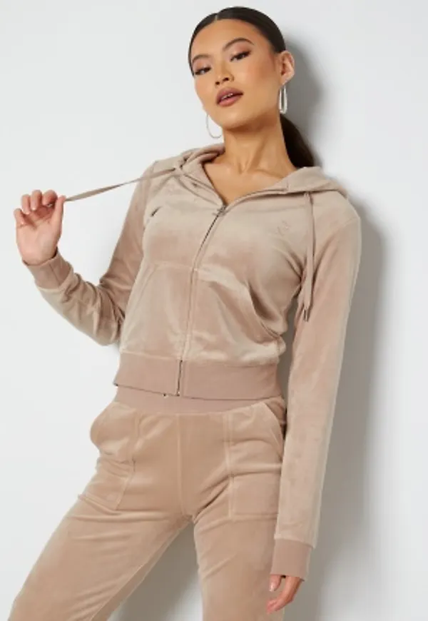 Juicy Couture Robertson Classic Velour Hoodie Warm Taupe L