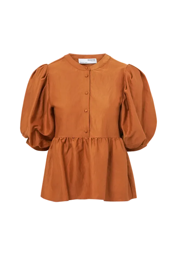Selected FEMME - Blus slfWindy 2/4 Puff Sleeve Top B - Brun