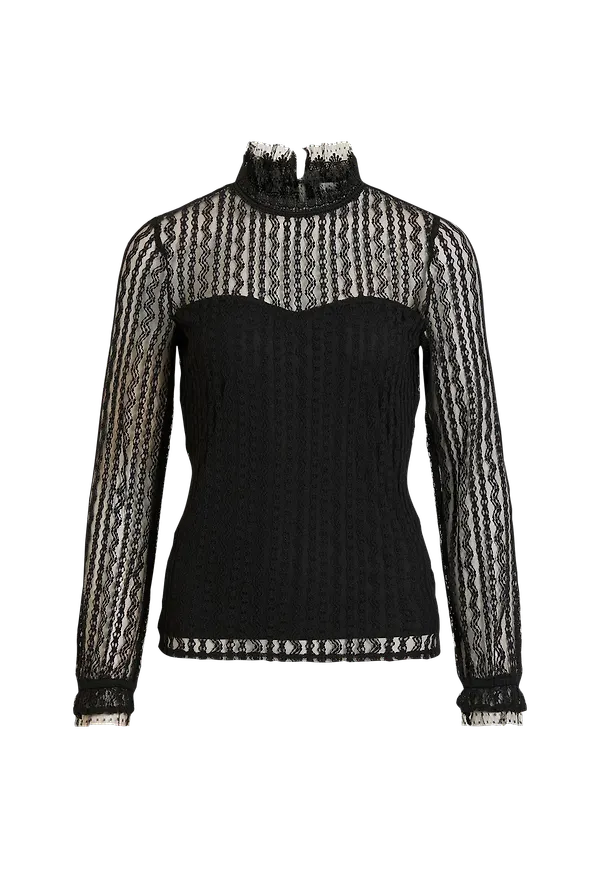 Vila - Topp viVesra L/S Lace Top - Svart