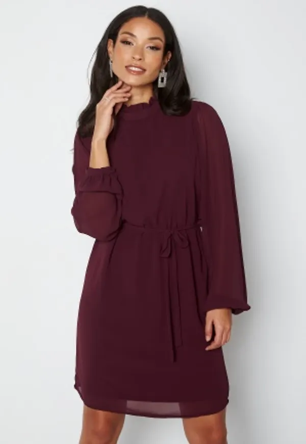 VILA Ura L/S Tie Belt Dress Winetasting 42