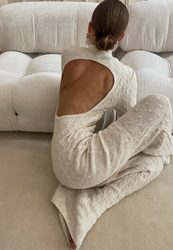 NA-KD Trend Kabelstickad Klänning Med Öppen Rygg - Offwhite