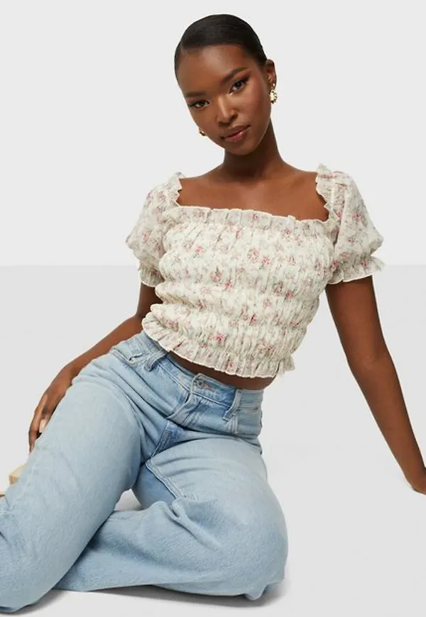 NLY Trend Lovely Smock Top T-shirts Mönstrad