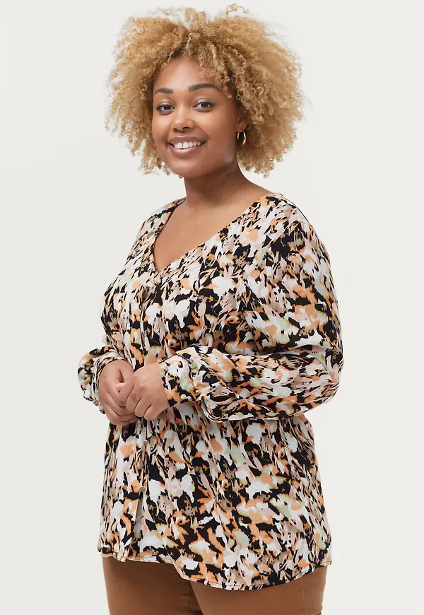 Zizzi - Blus mJamilla L/S Blouse - Brun