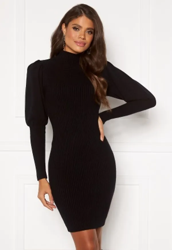 Blue Vanilla Knitted Puff Sleeve Dress Black L (UK14)