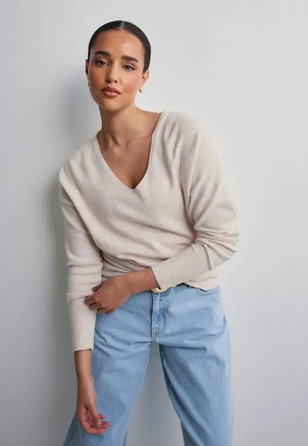 Only Onlrica Life L/S V-Neck Pullo Knt N Stickade tröjor Birch W. Melange