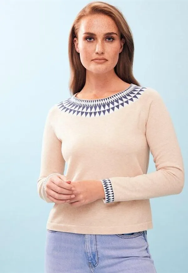Mönsterstickad Jumper I Bomull - Christina Beige