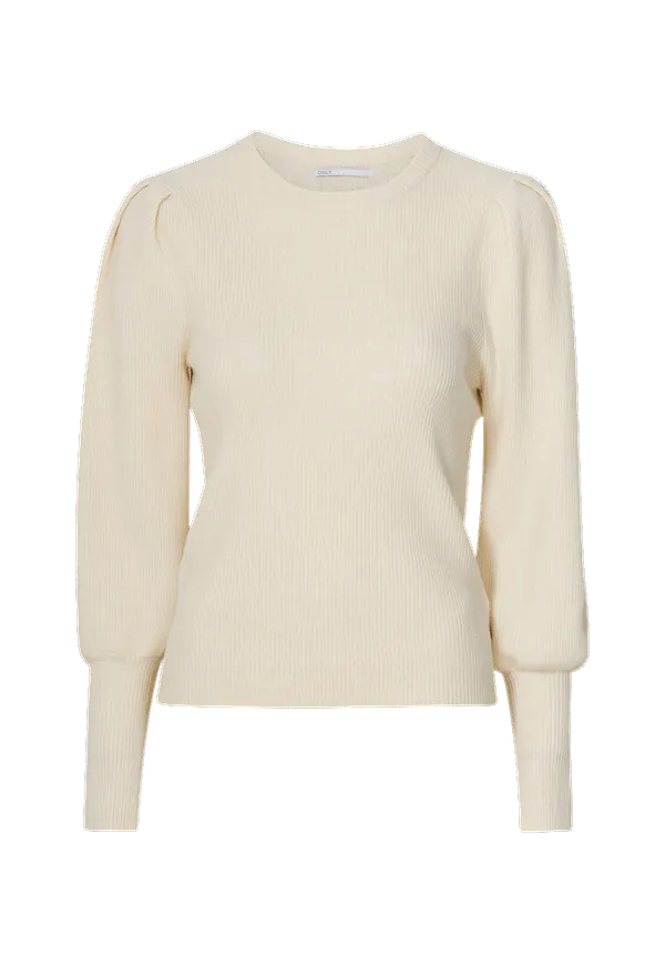 Only - Tröja onlKatia L/S Puff O-neck Pullover - Natur