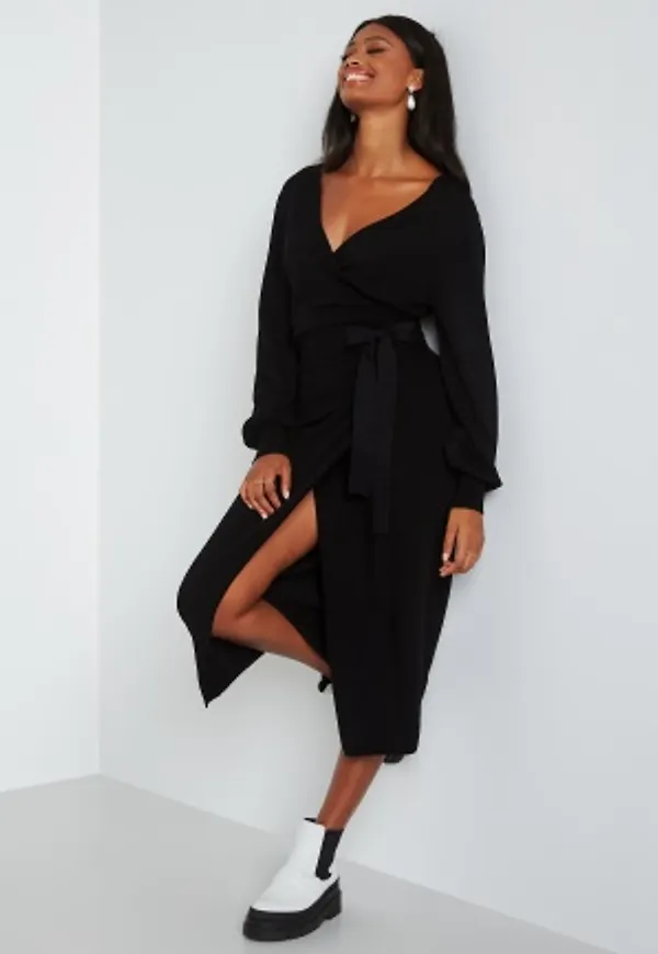 BUBBLEROOM Ryann knitted wrap dress Black XS