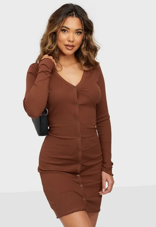 Noisy May Nmdrakey L/S Babylock Short Dress Långärmade klänningar Brunette