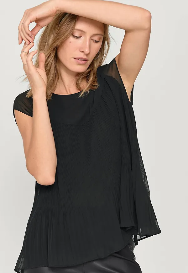 Saint Tropez - Topp Woven Top S/L - Svart