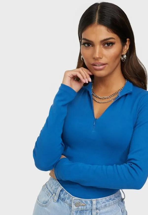NLY Trend LS Sporty Zip Top Långärmade toppar Blå