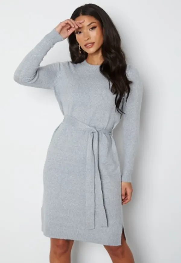 Pieces Cava LS O-Neck Knit Dress Light Grey Melange S