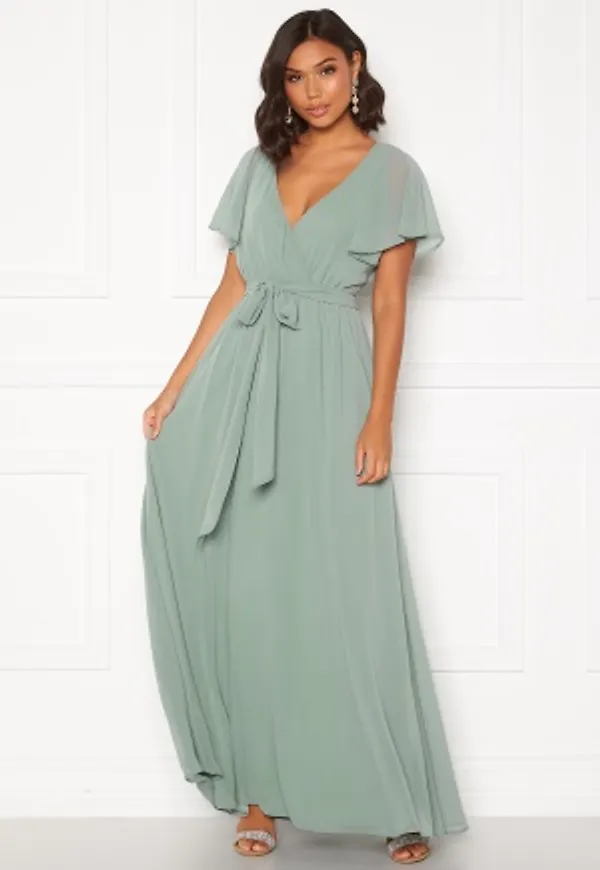 Goddiva Flutter Chiffon Dress Sage Green XXS (UK6)