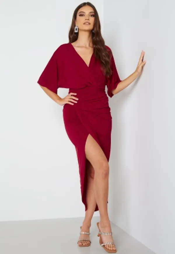 John Zack Kimono Sleeve Rouch Dress Wine S (UK10)