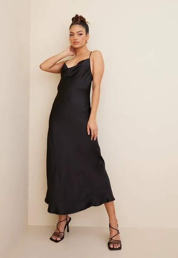 Object Collectors Item Objsateen S/L Midi Dress a Fair Div Loose fit Black