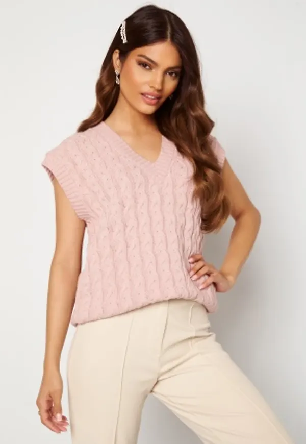 AX Paris Cable Knit High Neck Tank Top Pink M/L
