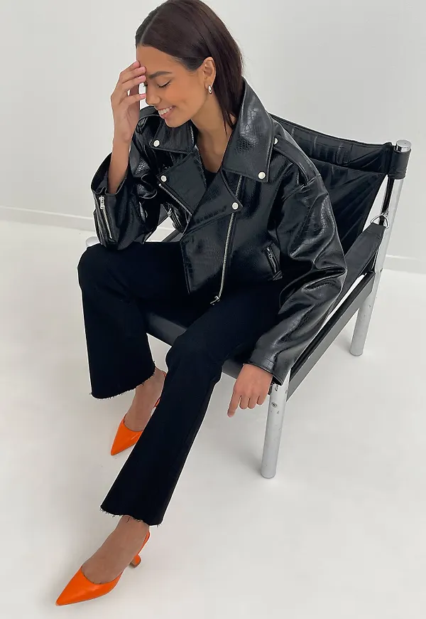 NA-KD Trend Biker-jacka i krokodil-PU - Black
