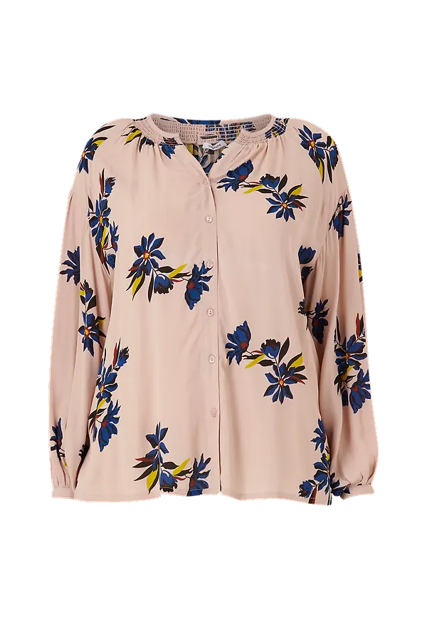 La Redoute - Blommig skjorta med V-ringning och lång ärm - Rosa