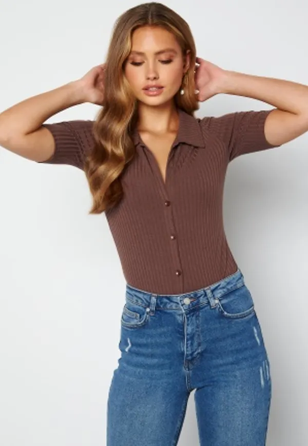 BUBBLEROOM Nola rib top Dark brown S