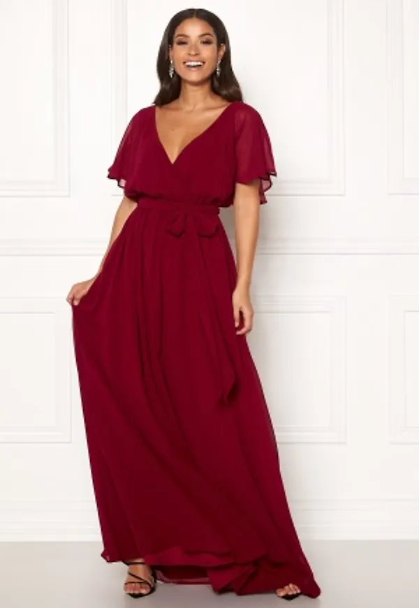 Goddiva Flutter Chiffon Dress Berry XS (UK8)