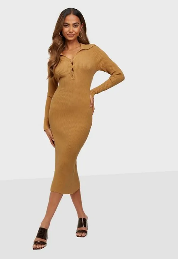 Y.A.S Yascilla Ls Knit Midi Dress - Ca Stickade klänningar Cashew