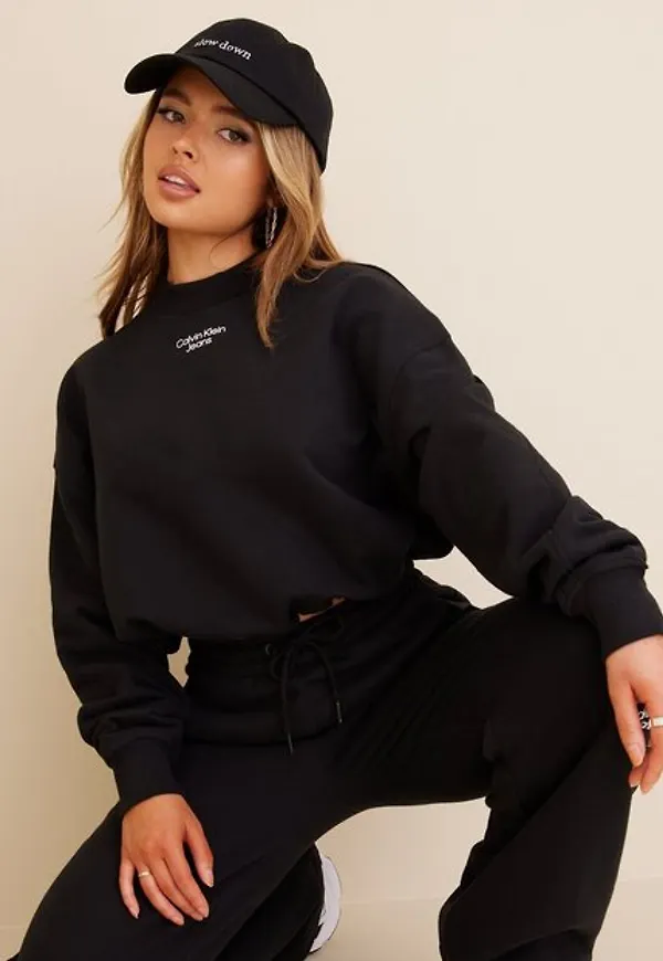 Calvin Klein Jeans Stacked Logo Mockneck Sweatshirt Sweatshirts Black