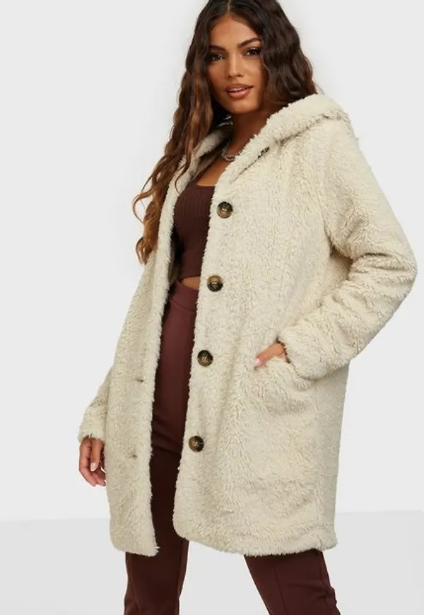 Vero Moda Vmcozyjoyce 3/4 Teddy Coat Boos Faux Fur Oatmeal