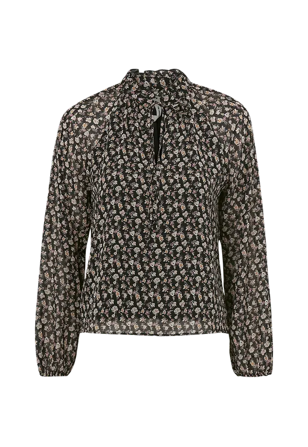 Object - Blus objMila L/S Ruffle Top - Svart