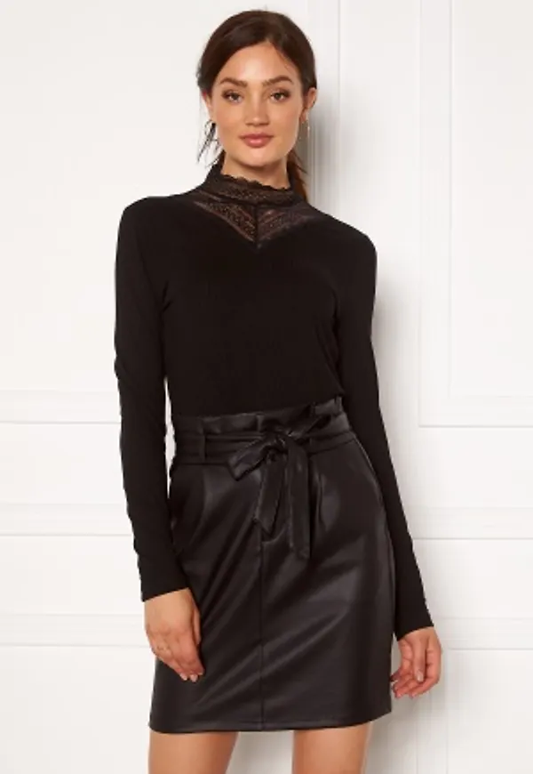VILA Solitta Rib Lace L/S Top Black XL