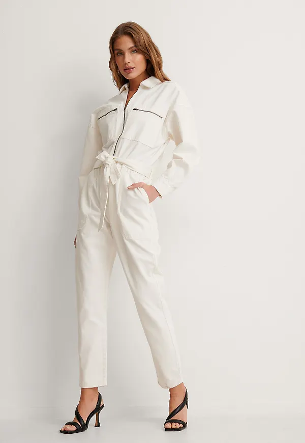 NA-KD Trend Ekologisk Denimjumpsuit - Offwhite