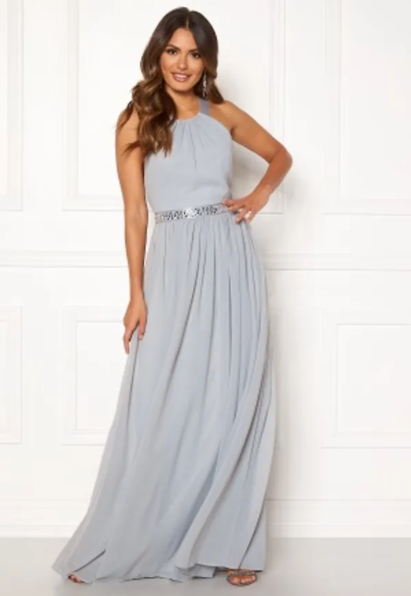 Goddiva Halterneck Chiffon Maxi Dress Grey XS (UK8)