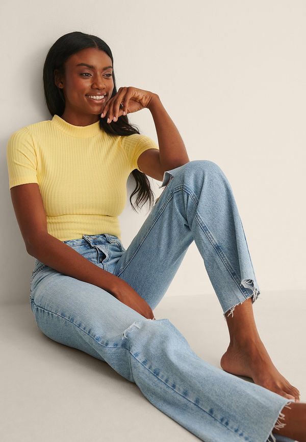 NA-KD Basic Kortärmad Topp Med Rund Hals - Yellow