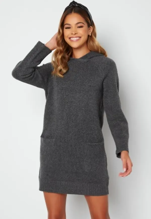 JDY Brilliant L/S Hood Dress Dark Grey Melange M