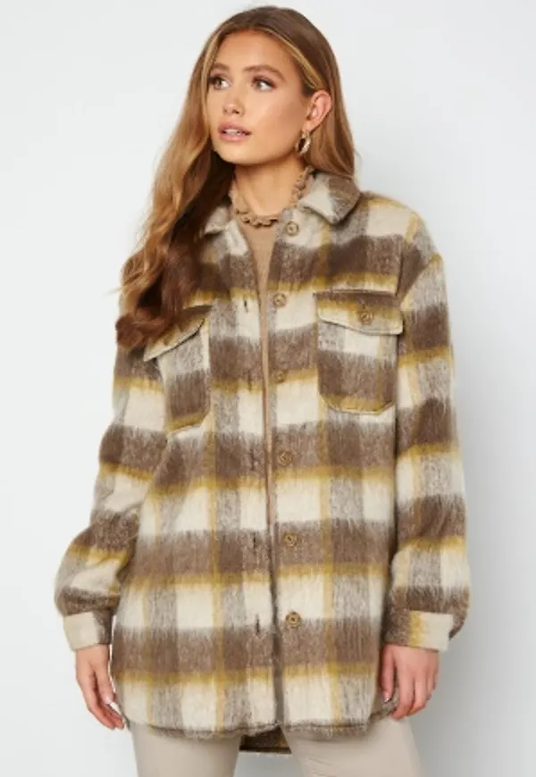 ONLY Epic L/S Check Shacket Oatmeal Checks Toast S
