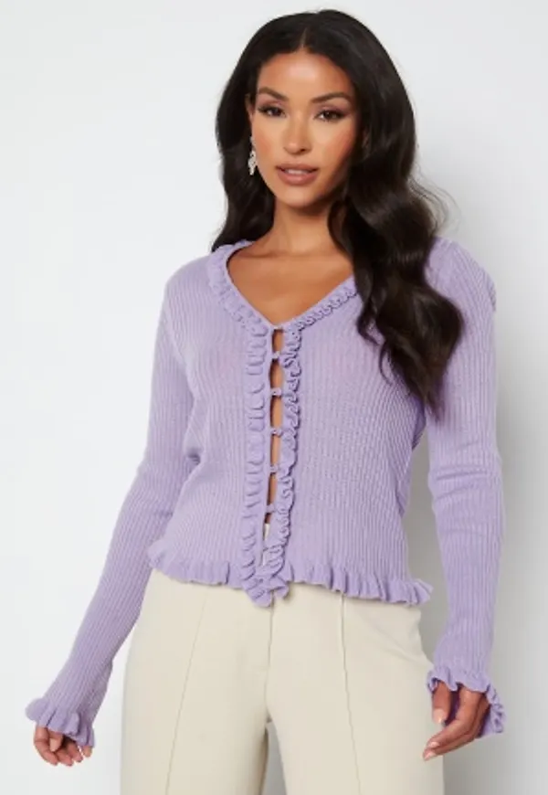 VILA Salli V-Neck Frill Cardigan Pastel Lilac M