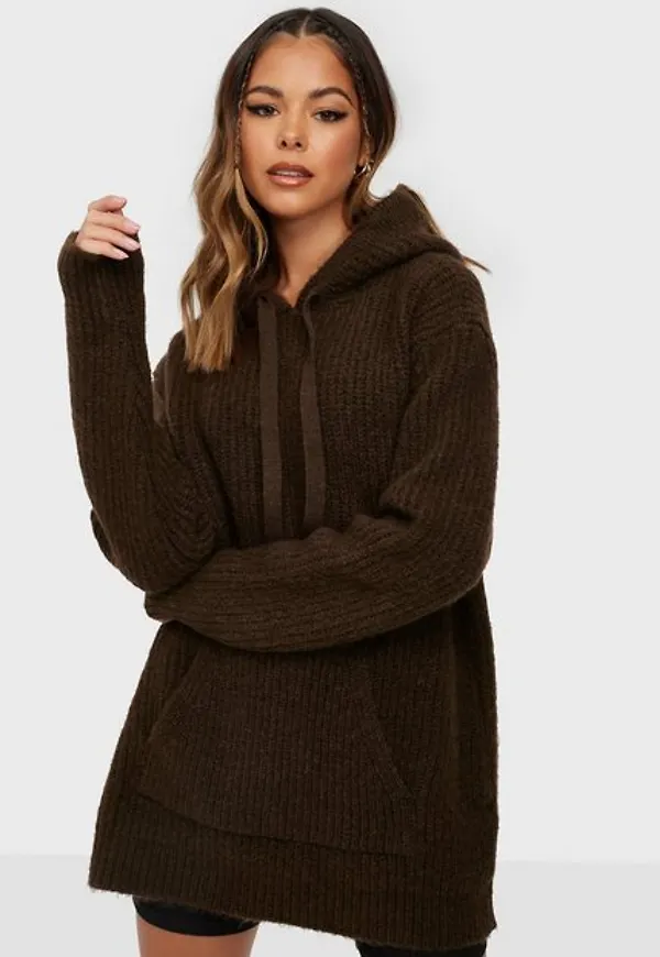 NLY Trend Oversized Hoodie Knit Stickade tröjor Brun