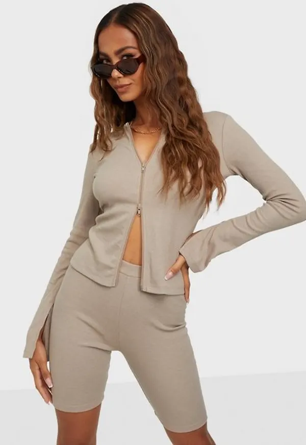 NLY Trend Zipped Up Rib Set Jumpsuits Brun