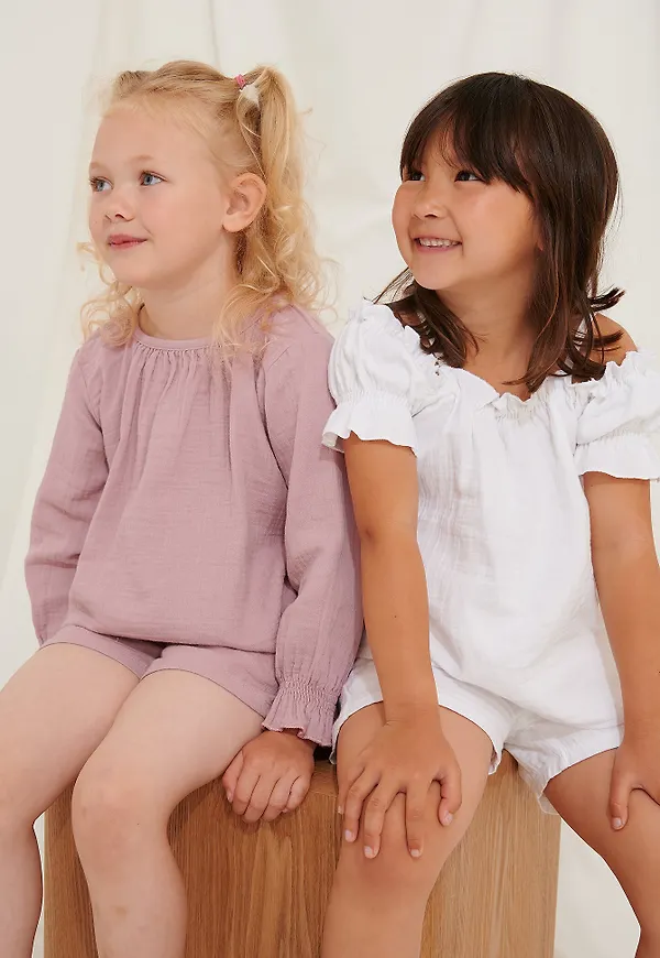KIDS by NA-KD Ekologisk topp med vid ballongärm - Pink