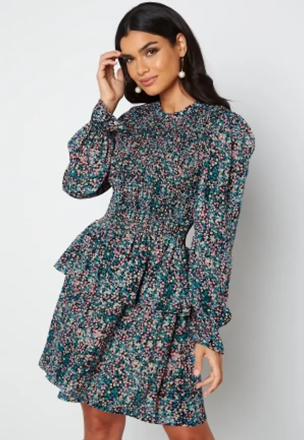 JDY Jen L/S Smock Dress Black Ditsy Flowers 40