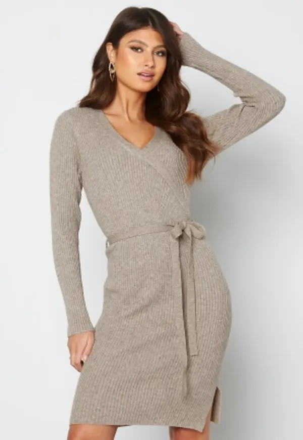 VILA Ril Wrap L/S Knit Dress Fungi L
