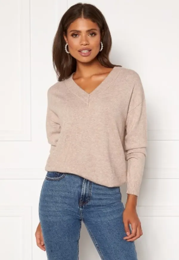 VILA Ril Knit V-Neck Top Simply Taupe L