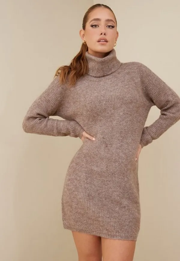 Jacqueline de Yong Jdyingeborg Life L/S Roll Neck Dres Stickade klänningar Falcon Melange