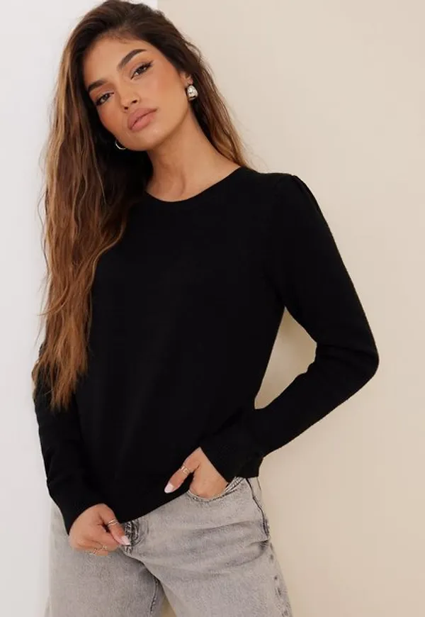 Jacqueline de Yong Jdymarco L/S Puff Pullover Noos Kn Stickade tröjor Black