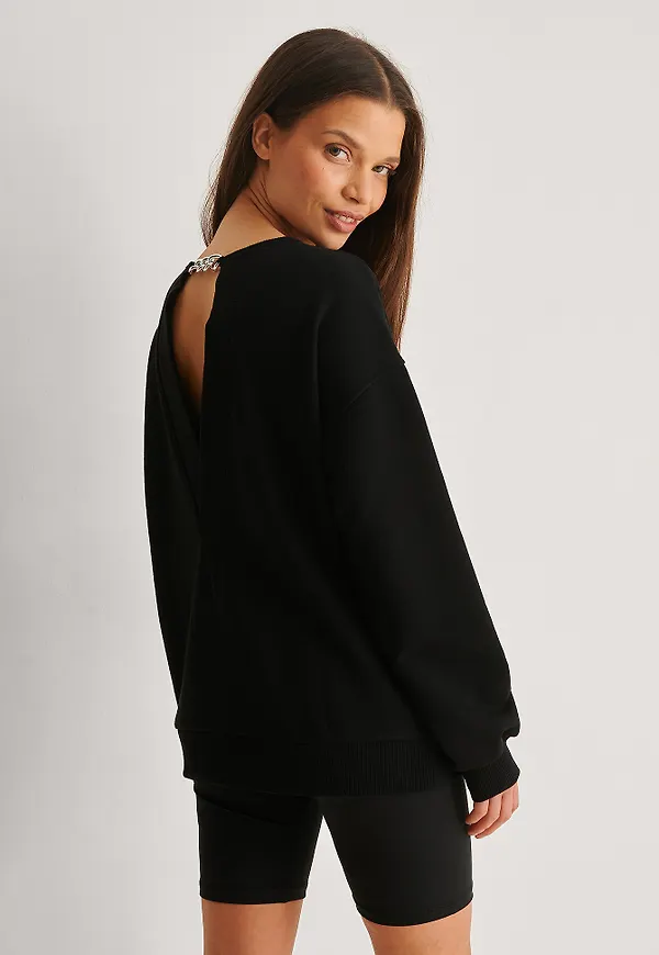 NA-KD Trend Ekologisk Sweatshirt Med Kedjedetalj - Black