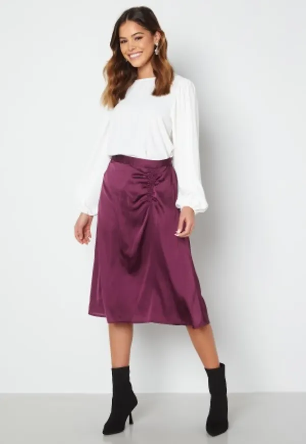 VERO MODA Cristy H/W Rouching Slit Skirt Prune Purple L