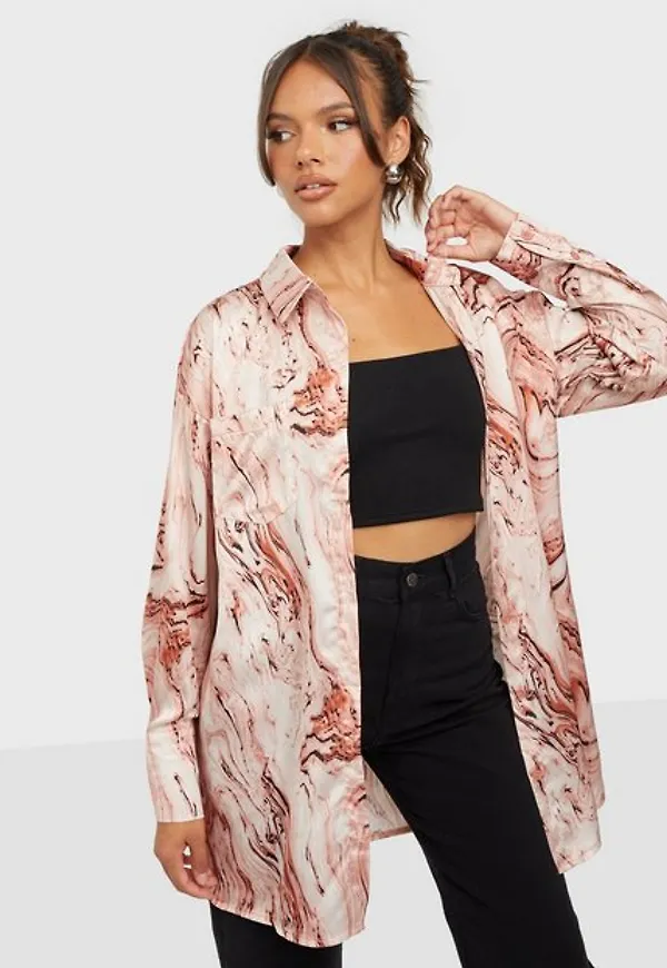 Public Desire Satin Marble Print Shirt Dress Skjortor
