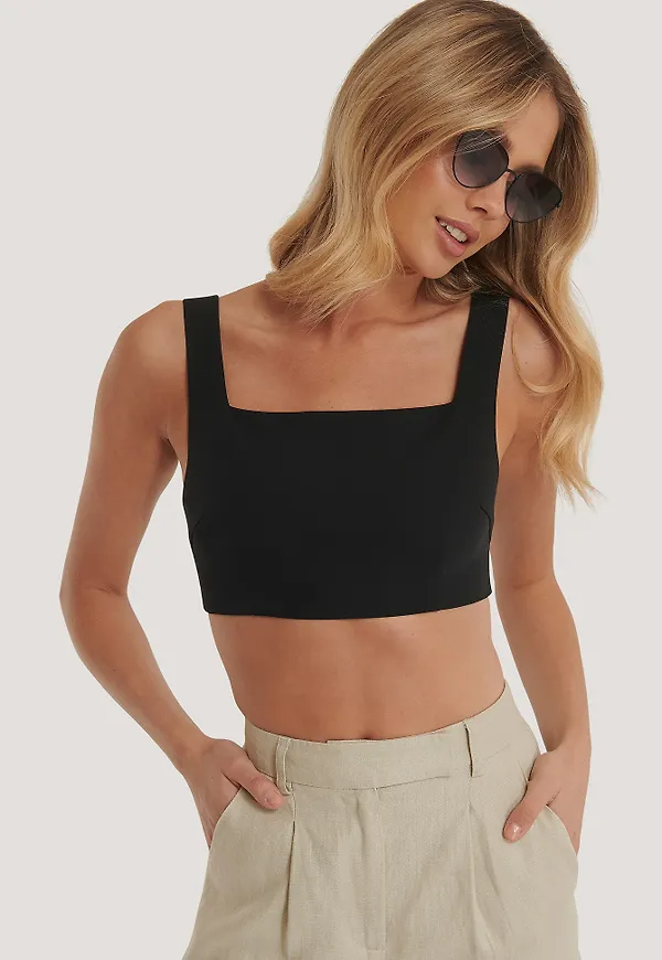 NA-KD Classic Croppad Topp - Black