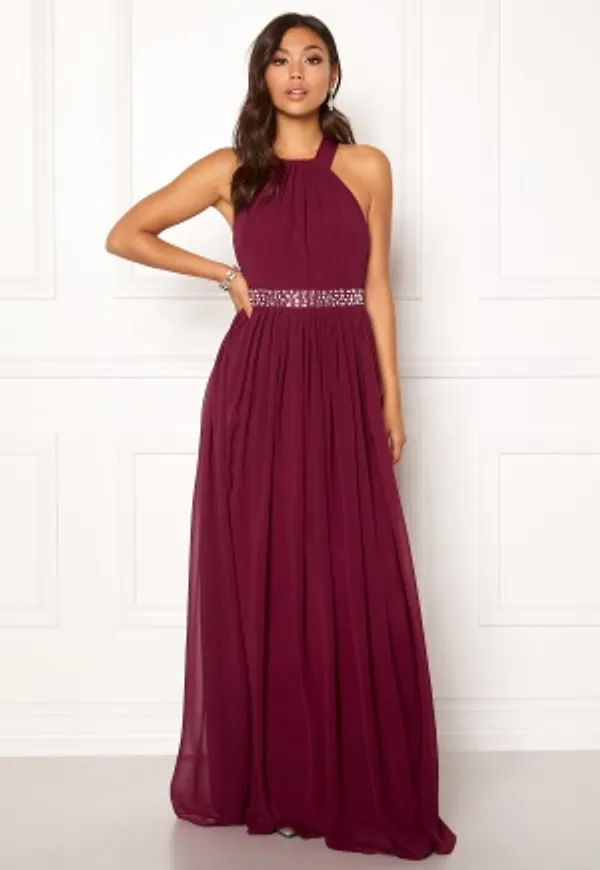 Goddiva Halterneck Chiffon Maxi Dress Berry XL (UK16)